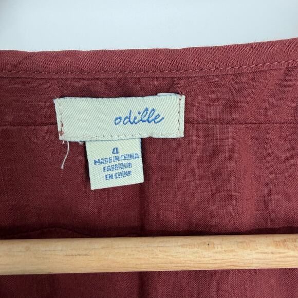 Odille Top Women’s 4 Brown Linen Crochet Lace Pleats Feminine Romantic Bohemian - Picture 2 of 9